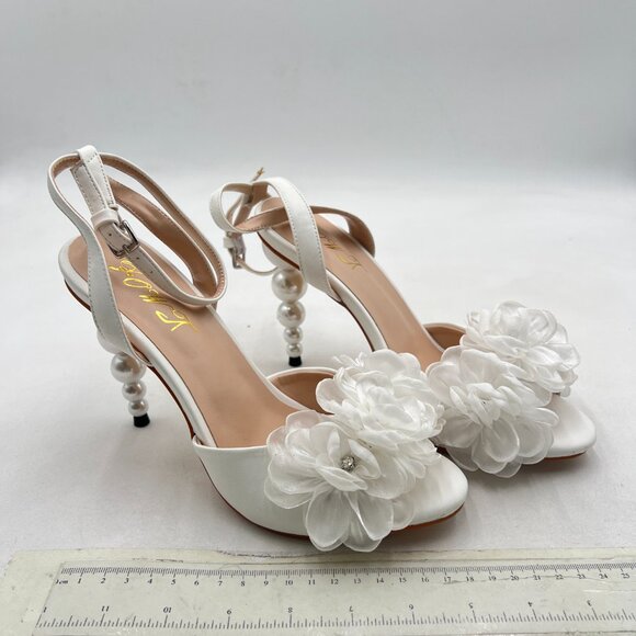 Amazon.com | BGDTEFJDZ Women FOWT White Pearls Beaded High Heel Elegant Flower Open Toe Ankle Strap Sandals